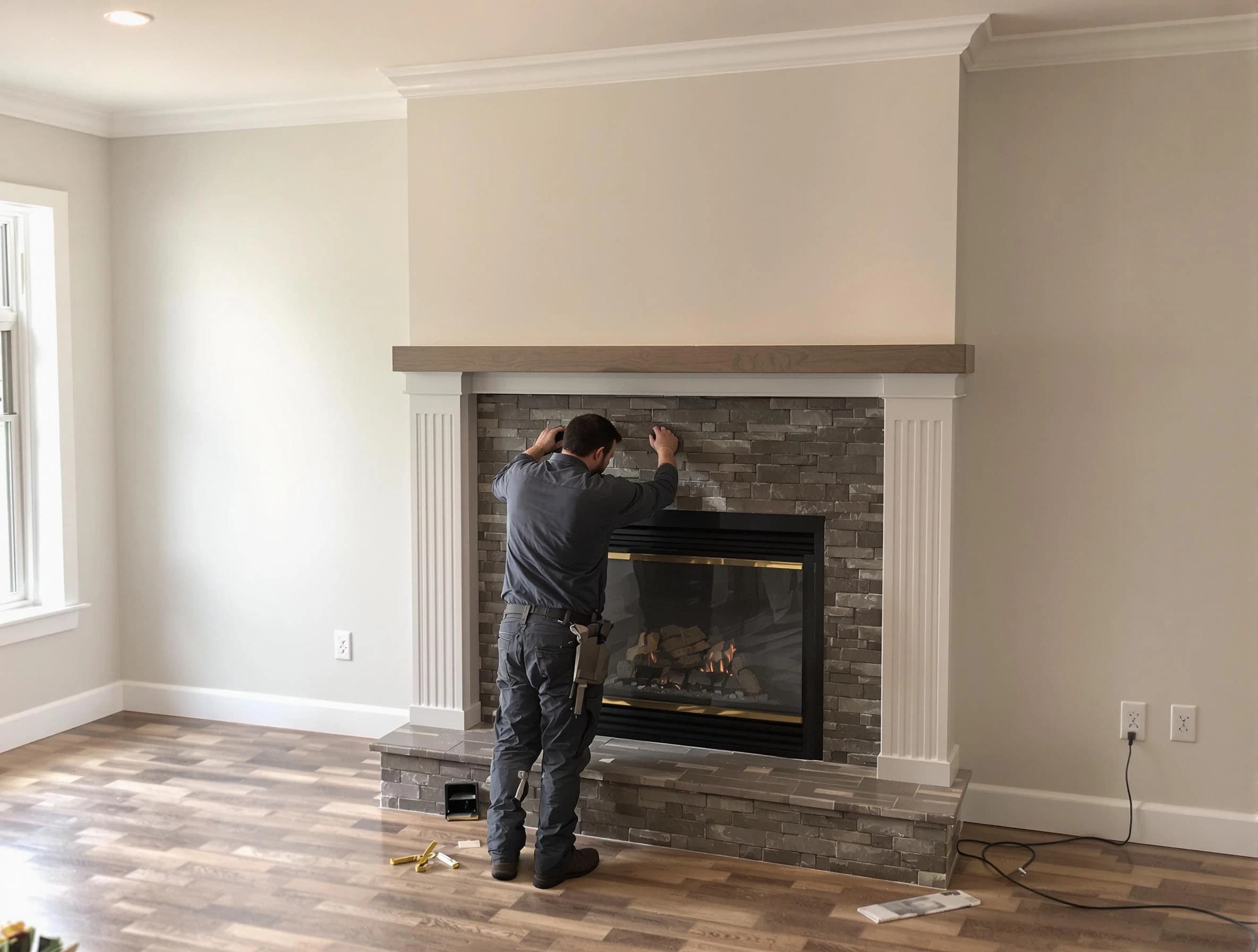 Beaver Falls Chimney Sweep finishing a custom fireplace install in Beaver Falls, PA