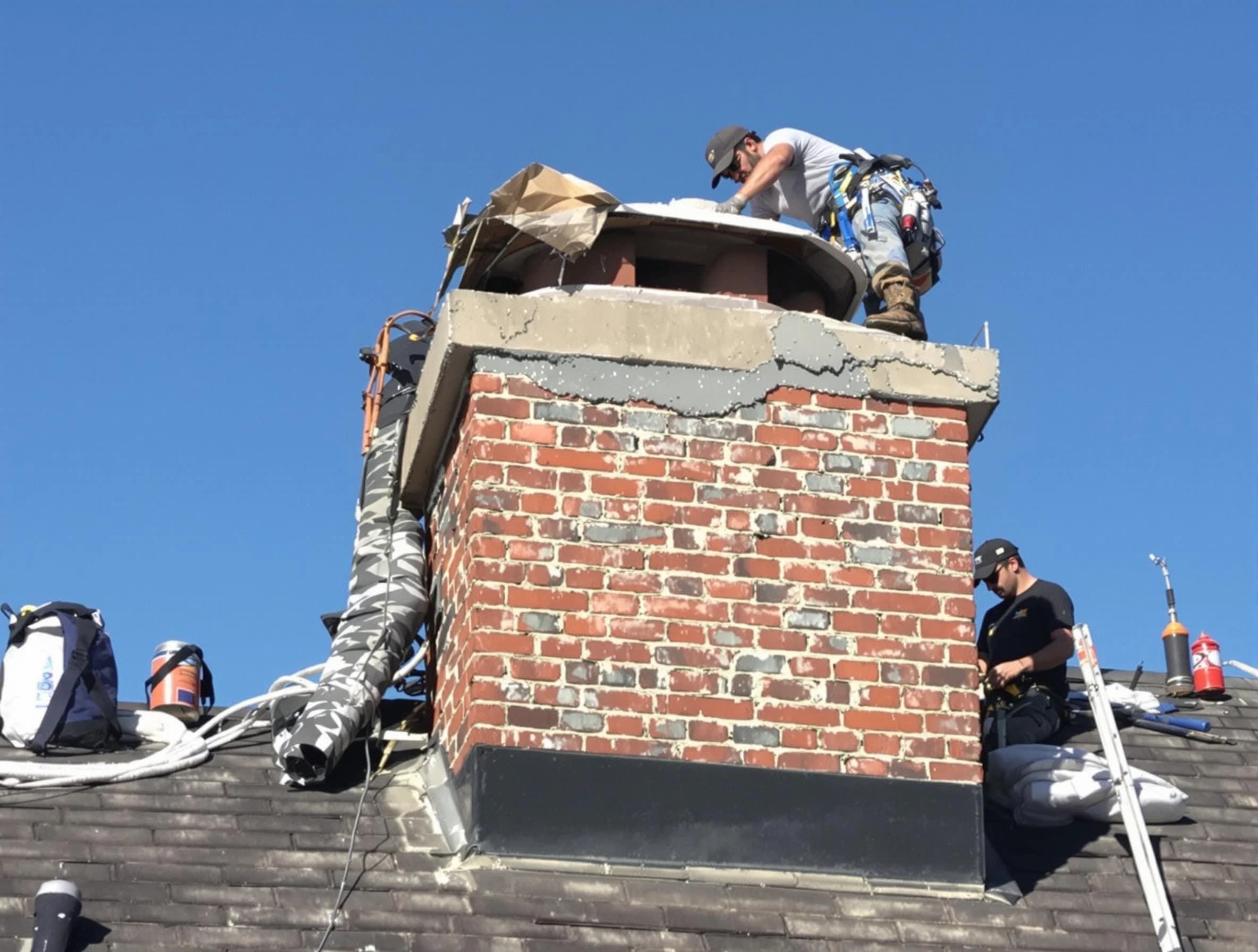 Beaver Falls Chimney Sweep installing a custom chimney crown in Beaver Falls, PA