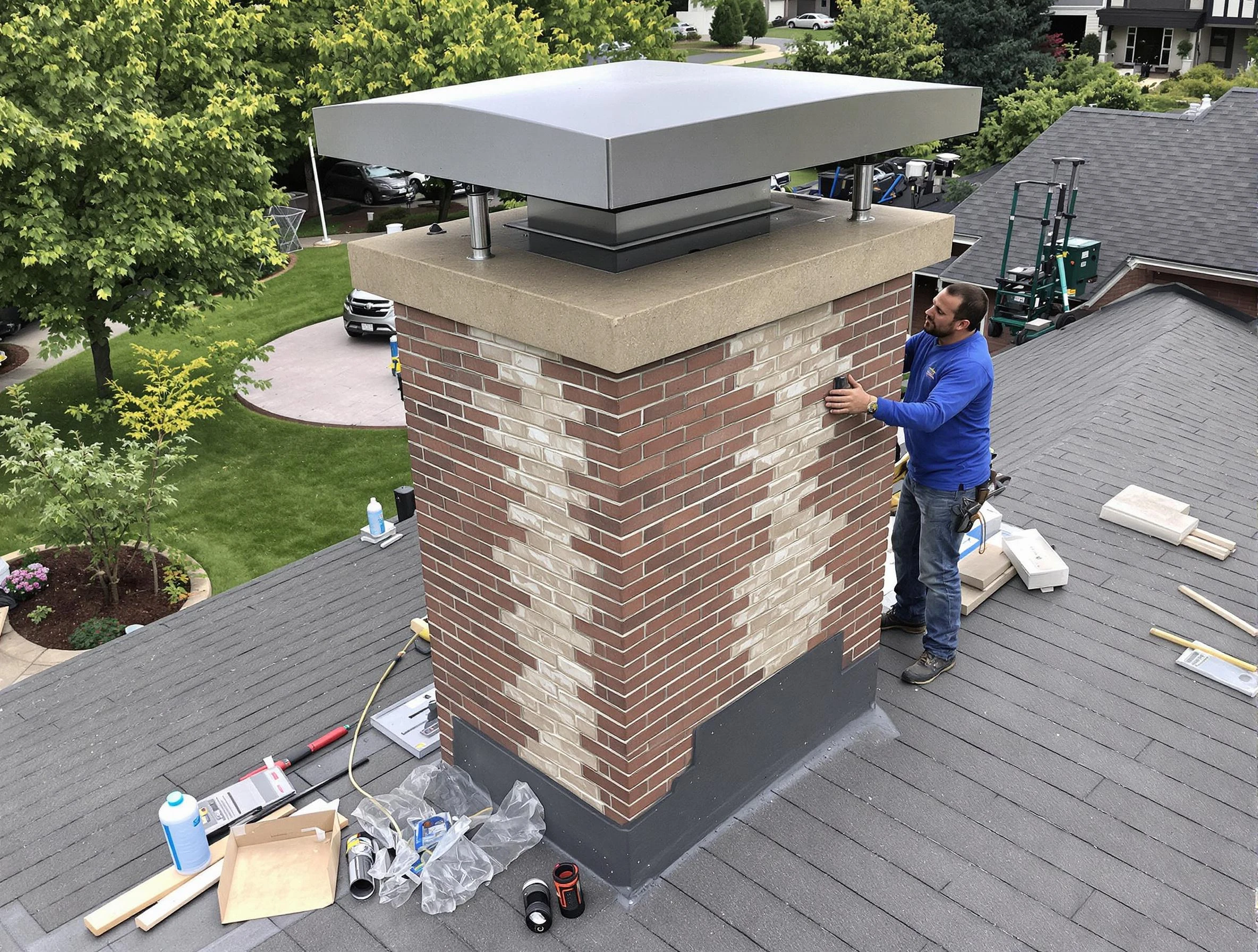 Beaver Falls Chimney Sweep team working on a custom chimney remodel in Beaver Falls, PA